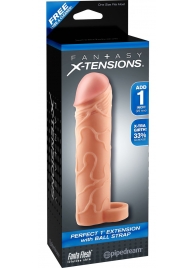 Телесная насадка с кольцом Perfect 1 Extension with Ball Strap - 17 см. - Pipedream - в Находке купить с доставкой
