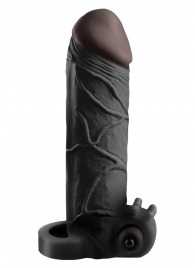 Чёрная вибронасадка с кольцом Vibrating Real Feel 2 Extension - 16 см. - Pipedream - в Находке купить с доставкой