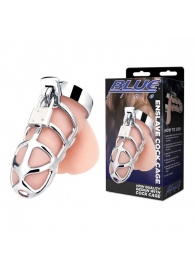 Серебристая металлическая клетка для члена с замком Enslave Cock Cage - BlueLine - купить с доставкой в Находке