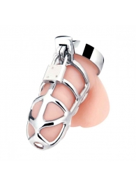 Серебристая металлическая клетка для члена с замком Enslave Cock Cage - BlueLine - купить с доставкой в Находке