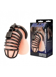 Черная металлическая клетка с замком Deluxe Chastity Cage - BlueLine - купить с доставкой в Находке
