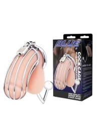 Серебристая металлическая клетка с анальным стимулятором Cock Cage - BlueLine - купить с доставкой в Находке