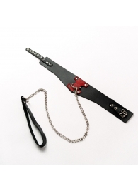 Черный широкий ошейник с красным декором и поводком - Crazy Handmade - купить с доставкой в Находке