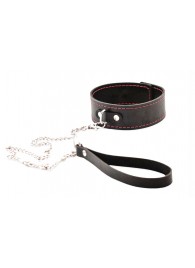 Черный широкий ошейник с красной строчкой и поводком - Crazy Handmade - купить с доставкой в Находке