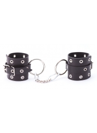 Черные кожаные наручники с люверсами - Crazy Handmade - купить с доставкой в Находке