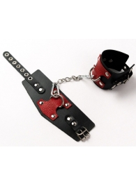 Черные кожаные оковы с красными вставками - Crazy Handmade - купить с доставкой в Находке
