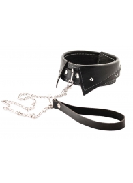 Черный ошейник-воротничок с металлическим поводком - Crazy Handmade - купить с доставкой в Находке