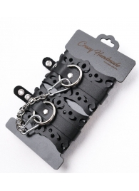 Ажурные наручники из черной кожи - Crazy Handmade - купить с доставкой в Находке