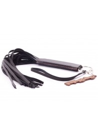 Черная кожаная плеть с удобной ручкой - 50 см. - Crazy Handmade - купить с доставкой в Находке