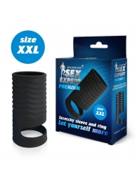 Черная открытая насадка на пенис с кольцом для мошонки XXL-size - 9,4 см. - Sex Expert - в Находке купить с доставкой
