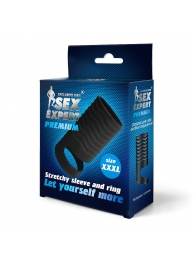 Черная открытая насадка на пенис с кольцом для мошонки XXXL-size - 9,9 см. - Sex Expert - в Находке купить с доставкой