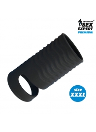Черная открытая насадка на пенис с кольцом для мошонки XXXL-size - 9,9 см. - Sex Expert - в Находке купить с доставкой