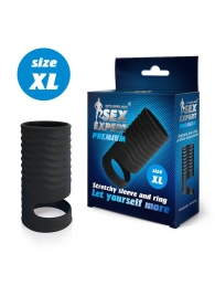 Черная открытая насадка на пенис с кольцом для мошонки XL-size - 8,9 см. - Sex Expert - в Находке купить с доставкой