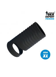Черная открытая насадка на пенис с кольцом для мошонки XL-size - 8,9 см. - Sex Expert - в Находке купить с доставкой