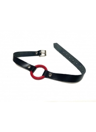 Красный кляп-кольцо на черных кожаных ремешках - БДСМ Арсенал - купить с доставкой в Находке