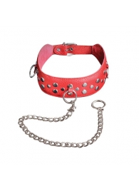 Красный кожаный ошейник с карабином и поводком - Sitabella - купить с доставкой в Находке