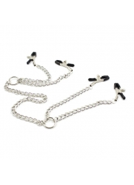 Серебристые зажимы для сосков и половых губ на тонкой цепочке - Notabu - купить с доставкой в Находке