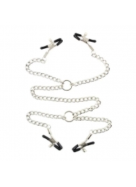 Серебристые зажимы для сосков и половых губ на тонкой цепочке - Notabu - купить с доставкой в Находке