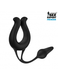 Черная вибронасадка Sex Expert с анальной втулкой - Sex Expert - в Находке купить с доставкой