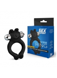Черное силиконовое эрекционное виброкольцо Sex Expert - Sex Expert - в Находке купить с доставкой