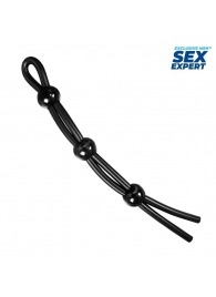 Черное силиконовое лассо с тремя шариками для утяжки - Sex Expert - в Находке купить с доставкой