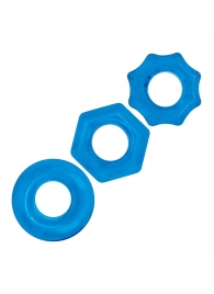 Комплект из трех голубых колец для эрекции 3-Pack Nuts   Bolts Stretch Cock Ring Set - BlueLine - в Находке купить с доставкой