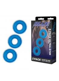 Комплект из трех голубых колец для эрекции 3-Pack Ultra-Stim Stretch Cock Rings - BlueLine - в Находке купить с доставкой