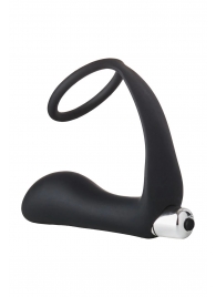 Черное эрекционное кольцо с вибропробкой Vibrating Anal Plug With Cockring - Dream Toys - в Находке купить с доставкой