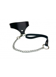 Черный кожаный ошейник Black Phoenix с поводком - БДСМ Арсенал - купить с доставкой в Находке