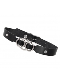 Черный кожаный ошейник со связанными кольцами - Pecado - купить с доставкой в Находке