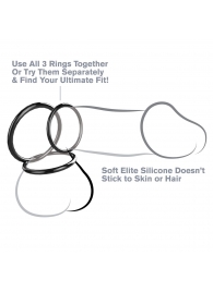 Набор из трех черных эрекционных колец Silicone 3-Ring Stamina Set - Pipedream - в Находке купить с доставкой