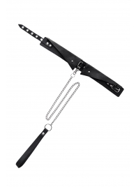 Черный кожаный ошейник-воротник с поводком - Pecado - купить с доставкой в Находке