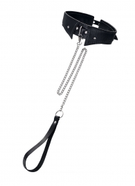 Черный кожаный ошейник-воротник с поводком - Pecado - купить с доставкой в Находке