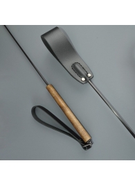 Черный кожаный стек с деревянной рукоятью - 69 см. - Sitabella - купить с доставкой в Находке