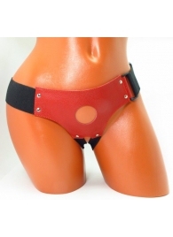 Красные кожаные трусики для страпона - БДСМ Арсенал - купить с доставкой в Находке