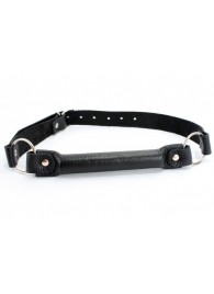 Черный кожаный кляп-трензель на кольцах - БДСМ Арсенал - купить с доставкой в Находке