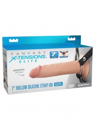 Телесный полый страпон на черных ремнях Hollow Silicone Strap-on - 17,8 см. - Pipedream - купить с доставкой в Находке