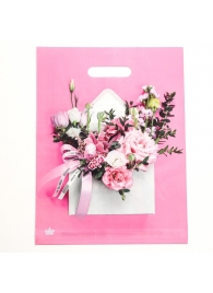 Розовый пакет с цветочным принтом и вырубной ручкой (40х31 см) - Сима-Ленд - купить с доставкой в Находке