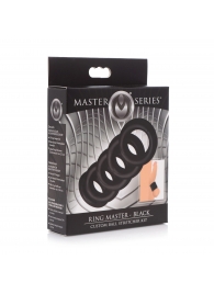 Комплект из 5 черных эрекционных колец для мошонки Ring Master Custom Ball Stretcher Kit - XR Brands - в Находке купить с доставкой