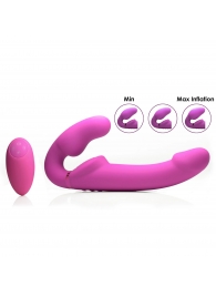 Розовый безремневой страпон с вибрацией и функцией расширения Inflatable Ergo-Fit Strapless Strap-On - XR Brands - купить с доставкой в Находке
