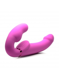 Розовый безремневой страпон с вибрацией и функцией расширения Inflatable Ergo-Fit Strapless Strap-On - XR Brands - купить с доставкой в Находке