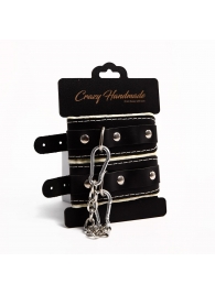 Черные скругленные наручники с мягкой бежевой подкладкой - Crazy Handmade - купить с доставкой в Находке