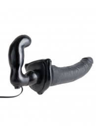 Черный страпон с вагинальной пробкой Deluxe Vibrating Penetrix Strap-On - 19 см. - Pipedream - купить с доставкой в Находке