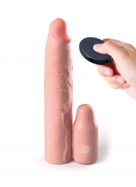 Телесная вибронасадка на член 3  Vibrating Mega X-tension with Remote - 22,9 см. - Pipedream - в Находке купить с доставкой