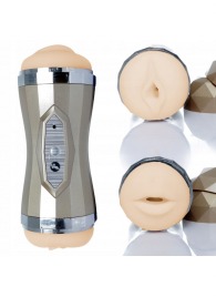 Двусторонний мастурбатор с вибрацией Double Delight - вагина и ротик - Boys of Toys - в Находке купить с доставкой