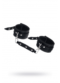 Черные двухслойные кожаные оковы с белой строчкой - Pecado - купить с доставкой в Находке