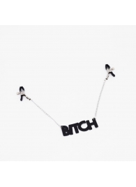 Зажимы на соски с кожаной подвеской Bitch - Crazy Handmade - купить с доставкой в Находке