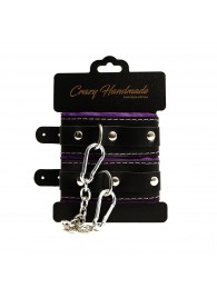 Черно-фиолетовые скругленные наручники с мягкой подкладкой - Crazy Handmade - купить с доставкой в Находке