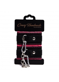 Черно-розовые скругленные наручники с мягкой подкладкой - Crazy Handmade - купить с доставкой в Находке