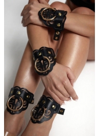 Черные кожаные оковы с резными узорами и клепками - Crazy Handmade - купить с доставкой в Находке